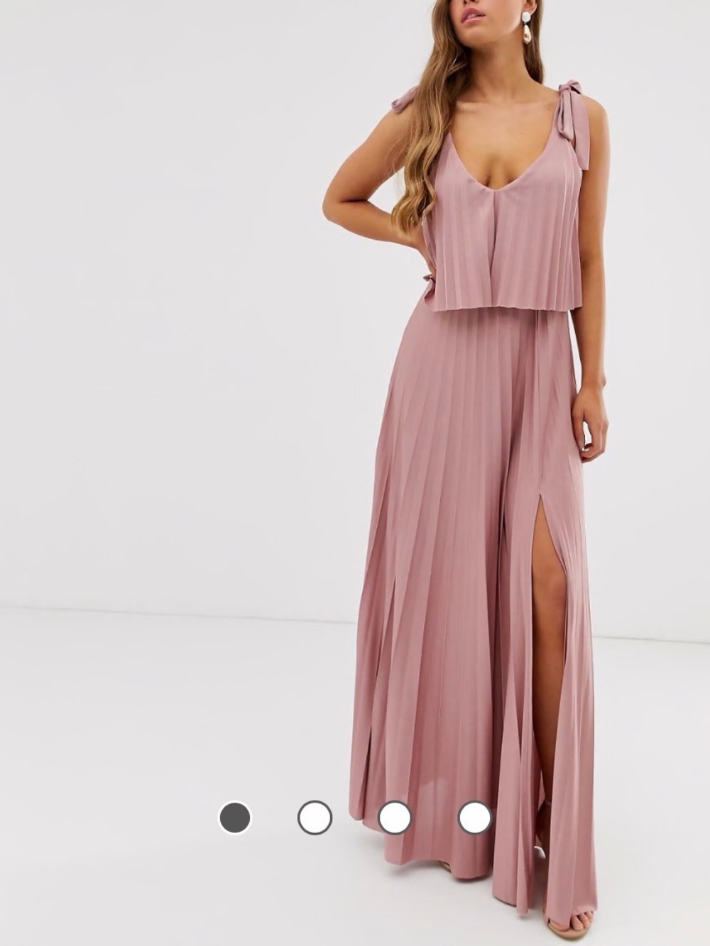 ASOS DESIGN Goddess tie shoulder pleated crop top maxi dress